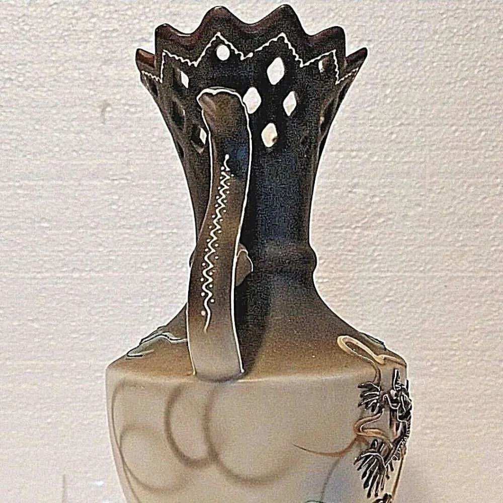Rare Antique Dragonware Vase Japan Moriage Dragon Hand Paint Dark Grey &…